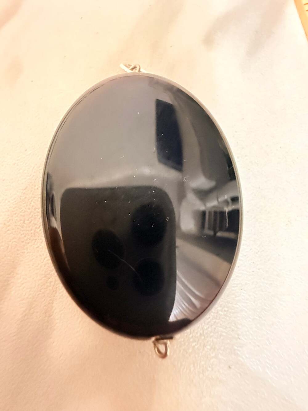 Vintage Polished Black Oval Stone Pendant